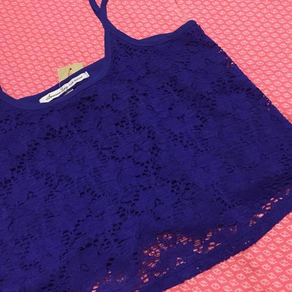 American Rag Tops - Blue Crochet Cropped Tank