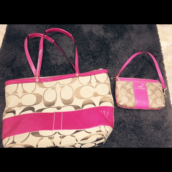 Authentic coach shoulder bag and wristlet.