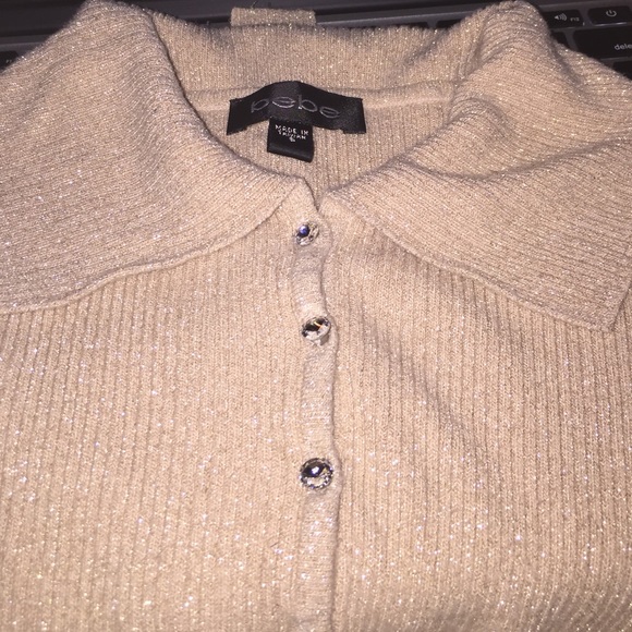 Bebe Shimmery Tan Sweater Blouse w/Shiny Buttons - Picture 2 of 2