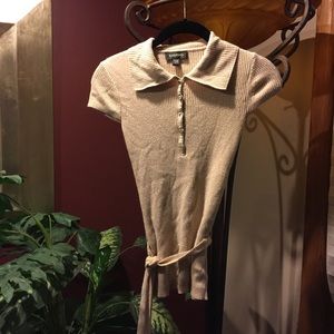 Bebe Shimmery Tan Sweater Blouse w/Shiny Buttons