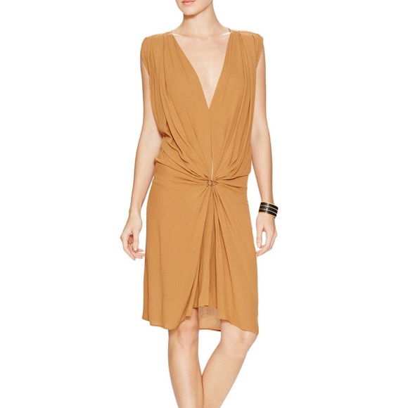Vintage Gold Drape V-neck Dress
