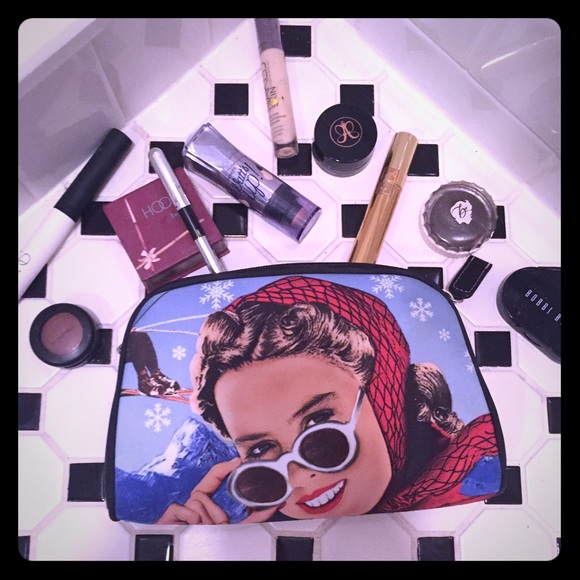 Adorable Vintage Ski Girl Makeup Bag