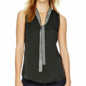 Michael Kors black studded tie blouse