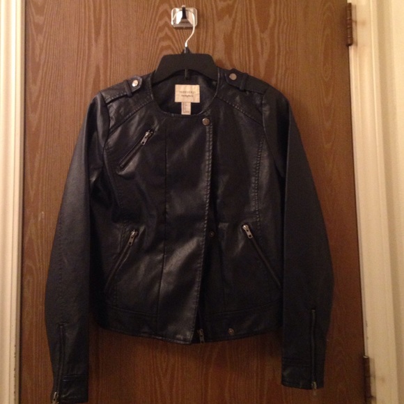 Forever 21 collarless faux leather biker jacket.