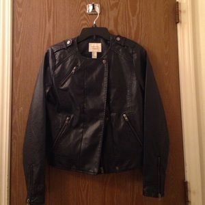 Forever 21 collarless faux leather biker jacket.
