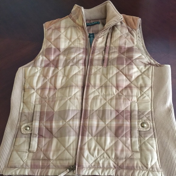 Lauren Ralph Lauren Brown Plaid Vest Petite Large
