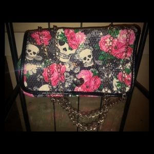 Betsey Johnson Sequined Skull Rose Chained Purse