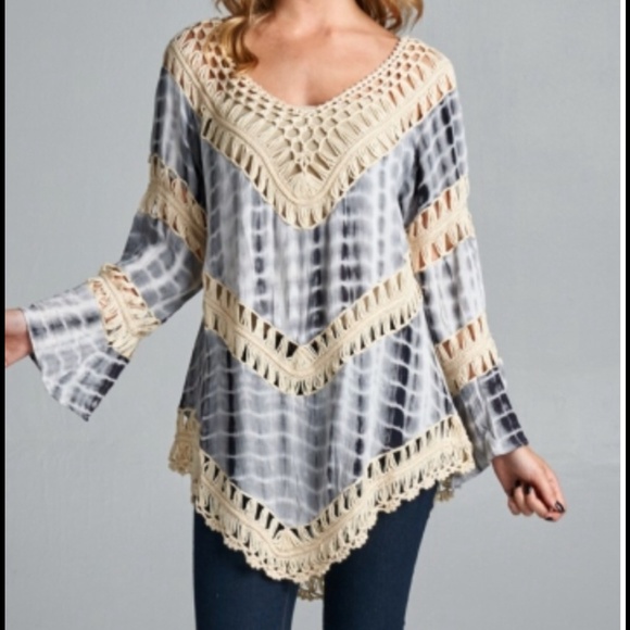 ✨ Tie Dye Boho Style Crochet Detail Tunic - Picture 2 of 4