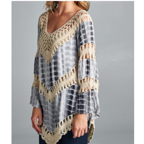 ✨ Tie Dye Boho Style Crochet Detail Tunic - Picture 3 of 4