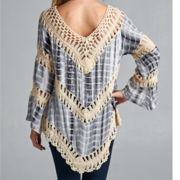 ✨ Tie Dye Boho Style Crochet Detail Tunic - Picture 4 of 4