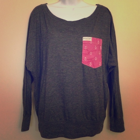 Geneologie Tops - Pink Anchor Pocket Dolman Shirt