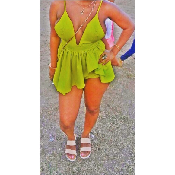 Open front neon green romper