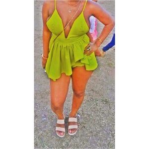 Open front neon green romper