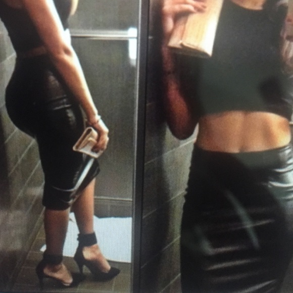 Leather midi skirt