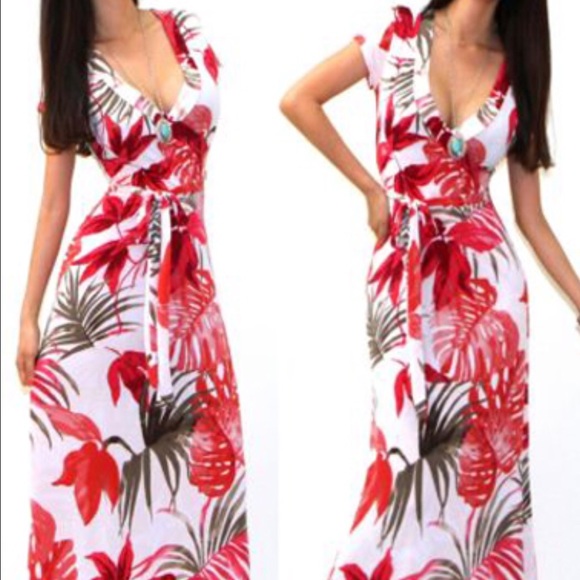 Plunging Neck Multicolored High Waist Dress - Picture 1 of 4