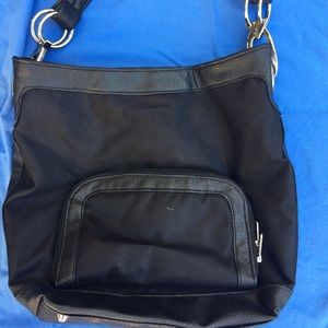 Braciano black leather trim handbag purse