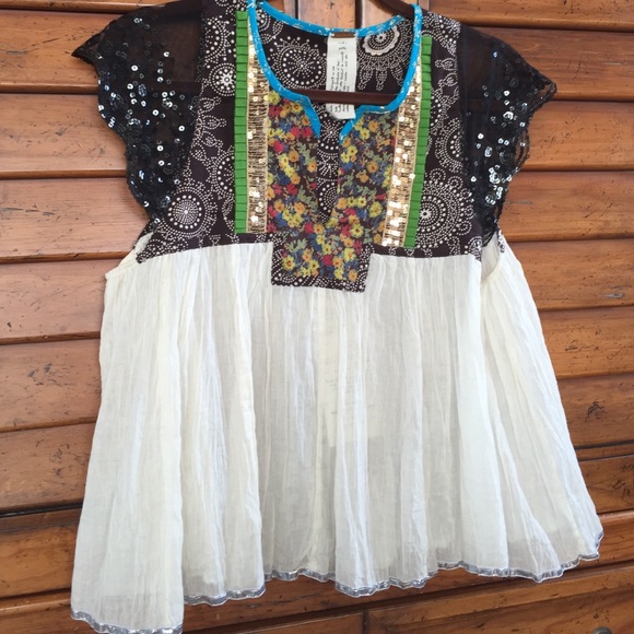Free People petite bohemian adorned top.  Perfect!