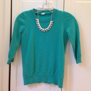J Crew turquoise wool 3/4 shelved sweater