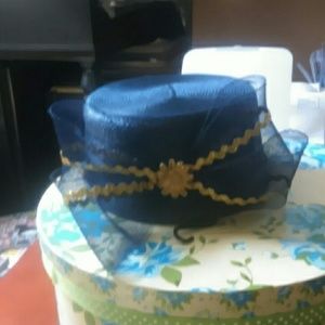 Vintage Navy Blue Straw Pillbox Hat