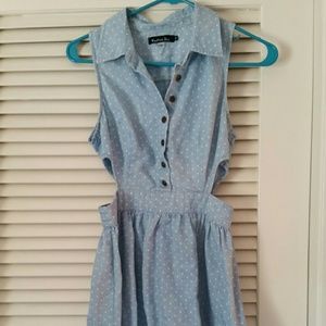 Denim polka dot cut-out dress