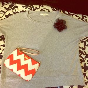 Adorable grey shiny, top with black flower!