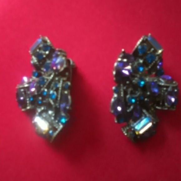 Vintage Amethyst /Blue Sapphire clip earrings
