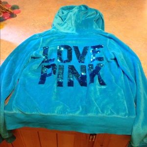 Victoria secret pink zip up sequined blue small💙