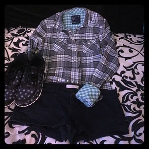 A. Eagle blue and grey plaid shirt!