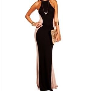 🆕 tan black hourglass bodycon stretch maxi dress
