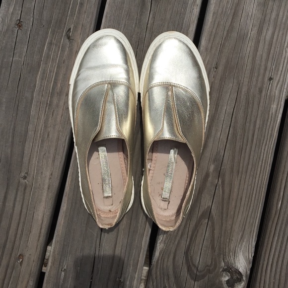 Metallic gold Zara slip on shoes