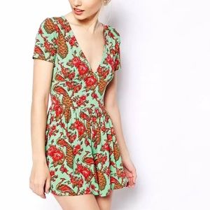 ASOS Peacock Print Playsuit with Deep V Plunge