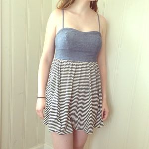 Casual Cool Denim Bodice Striped Sundress