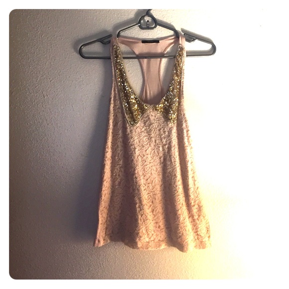 Light pink and gold sequined tank top