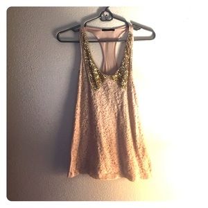 Light pink and gold sequined tank top