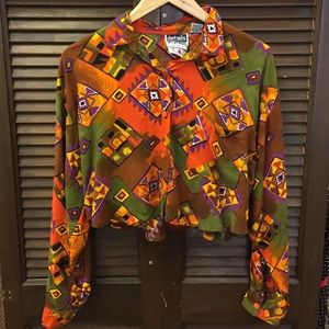Vintage Southwestern Print Crop Top Blouse