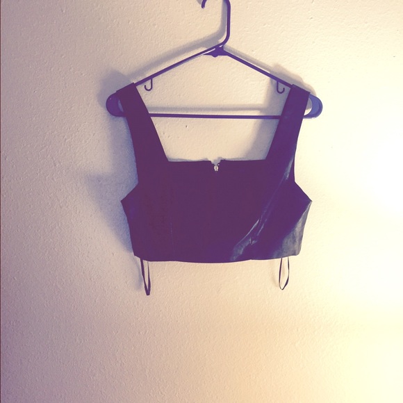 Black faux leather crop top