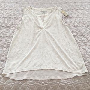 Light heather gray tank with sheer back panel