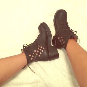 Cutout lace up boots