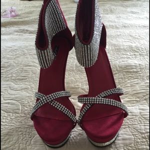 Red rhinestone heels