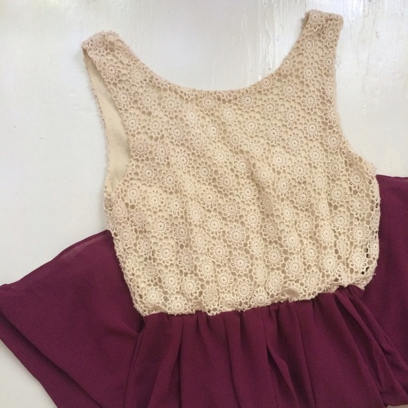 Francesca's Collections Dresses & Skirts - Francesca's Boho Cream Lace & Purple Flowy Dress