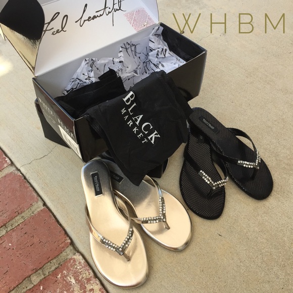 🚫Sale🚫WHBM Rhinestone Sandals in Gold & Black