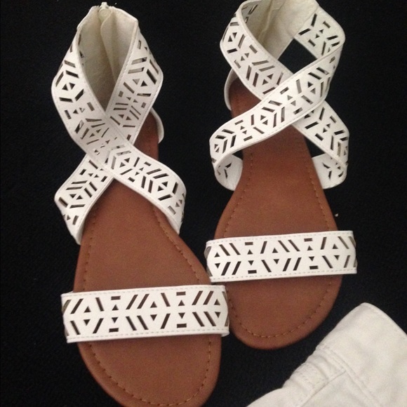 White Strappy Cut Out Sandals NWT
