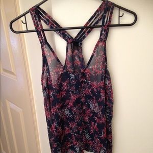 Sheer tank with multi string shoulder straps