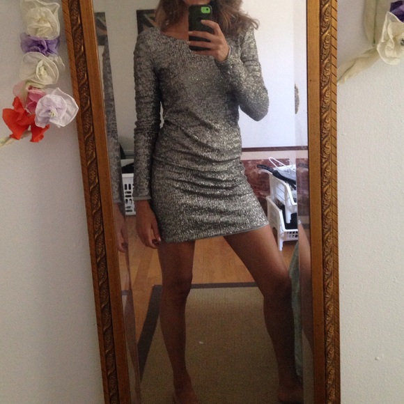 Silver sequin long sleeve dress