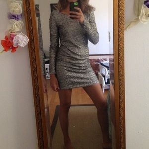 Silver sequin long sleeve dress