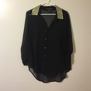Black with gold sparkle collar top