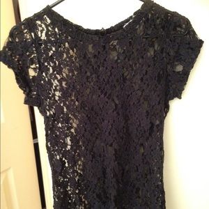 Cap sleeve charcoal black lace top