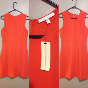 Coral knee-length dress.
