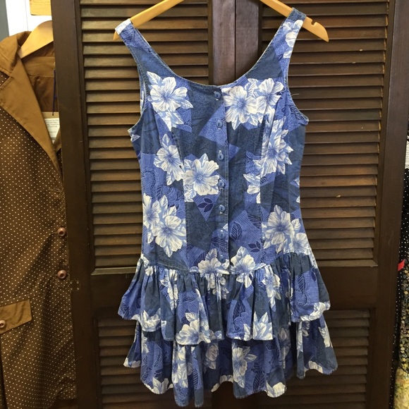 Vintage 80s Floral Hawaiian Ruffle Mini Sundress