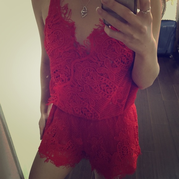 Dresses & Skirts - Red Lace Romper